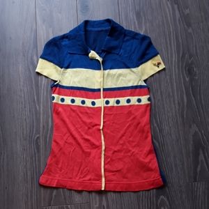 Navy Blue Orange cute mesh top with 3 little fish